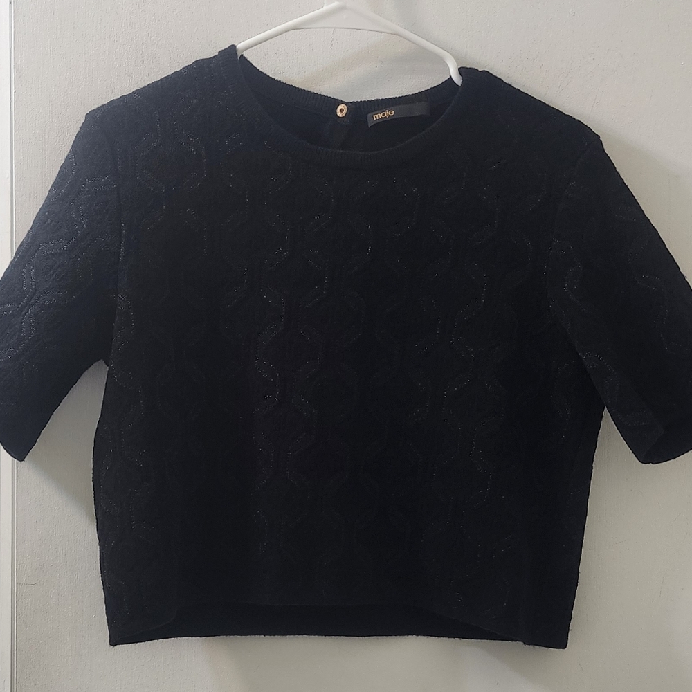 Maje Black Textured Women's Top With Golden Threads And Buttons.‎